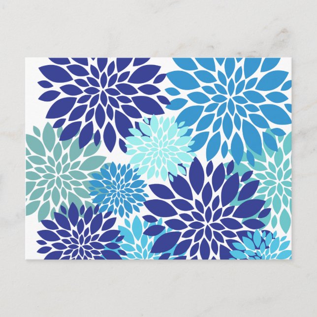 Pretty Blue Teal Turquoise Flowers Floral Art Postcard (Front)