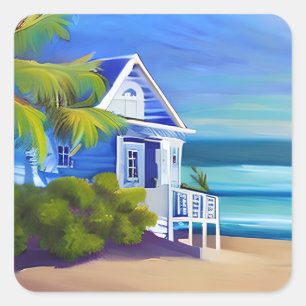 Pretty Blue Tropical Paradise  Square Sticker