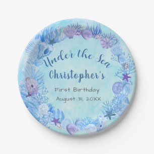 Pretty Blue Under The Sea Boy's Birthday Paper Plate