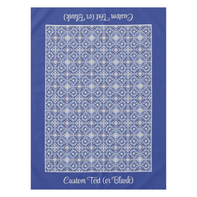 Pretty Blue Vintage Farmhouse Kitchen Painted Tile Tablecloth (Front)