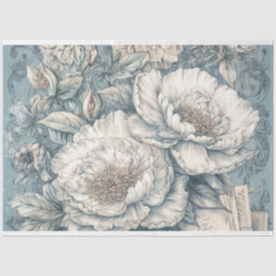 Pretty Blue Vintage Inspired Floral Decoupage Tissue Paper