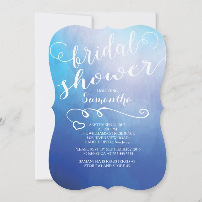Pretty Blue Watercolor Bridal Shower Invitation (Front)