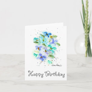Pretty Blue Watercolor Flowers Birthday Card