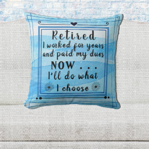 Pretty Blue Watercolor Happy Retirement  Cushion