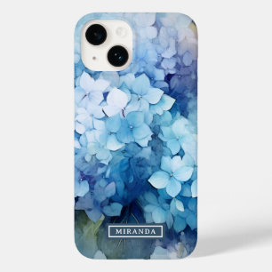 Pretty Blue Watercolor Hydrangea Name Template Case-Mate iPhone 14 Case