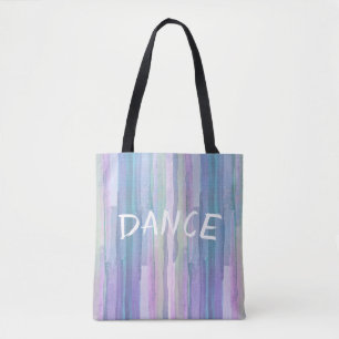 pretty blue watercolor stripes with text dance tote bag