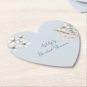 Pretty Blue White Butterfly Floral Bridal Shower Paper Coaster