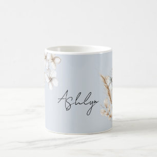 Pretty Blue White Butterfly Floral  Coffee Mug
