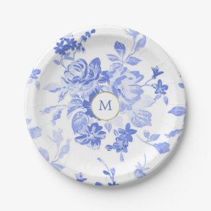 pretty blue white delft initial customisable plate