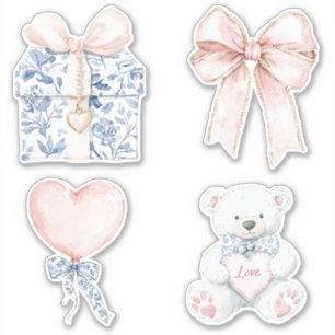 Pretty Blue White Floral Blush Heart Bow Bear