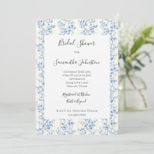 Pretty Blue White Floral Bridal Shower  Invitation