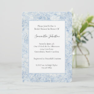 Pretty Blue White Floral Bridal Shower Invitation