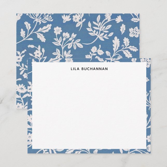 Pretty Blue White Floral Pattern Correspondence Card (Front/Back)