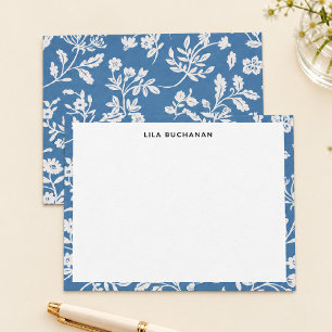 Pretty Blue White Floral Pattern Correspondence Card