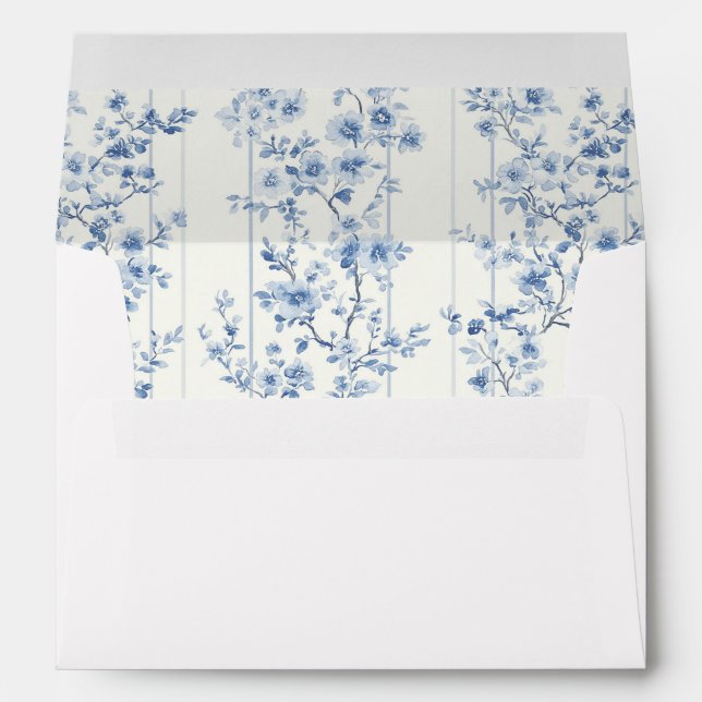 Pretty Blue White Floral Wedding Envelope (Back (Bottom))