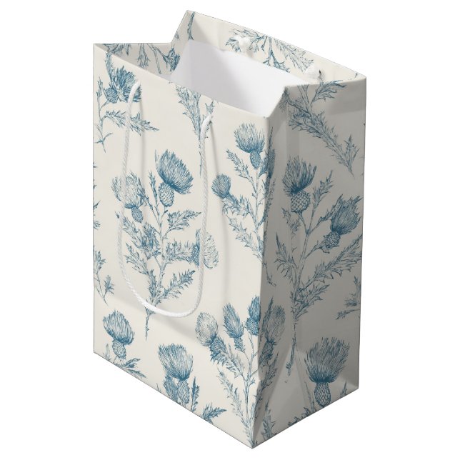 Pretty Blue White Floral Wedding Medium Gift Bag (Front Angled)