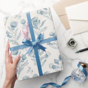 Pretty Blue White Floral Wedding Wrapping Paper
