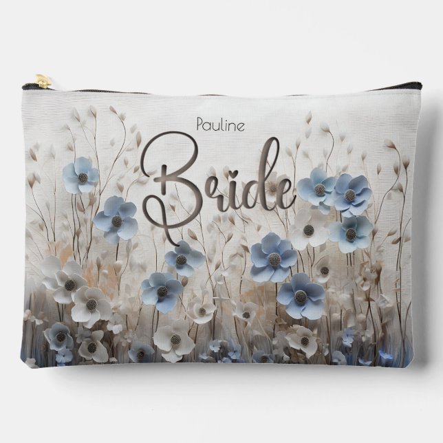 Pretty Blue/White Flower Garden Bride  Accessory Pouch (Front)