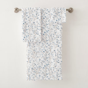 Pretty Blue White Flowers Bath Towel Set