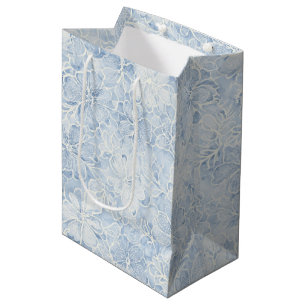 Pretty Blue White Flowers Bridal Shower Medium Gift Bag