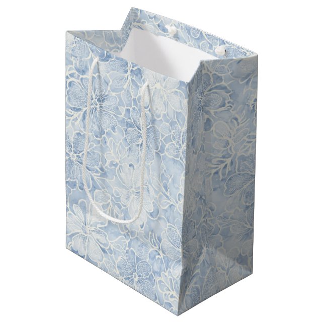 Pretty Blue White Flowers Bridal Shower Medium Gift Bag (Front Angled)