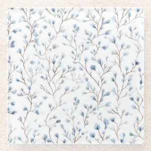 Pretty Blue White Flowers Glass Coaster