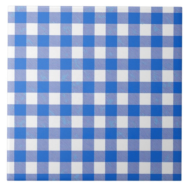 Pretty Blue White Gingham Design Ceramic Tile (Front)
