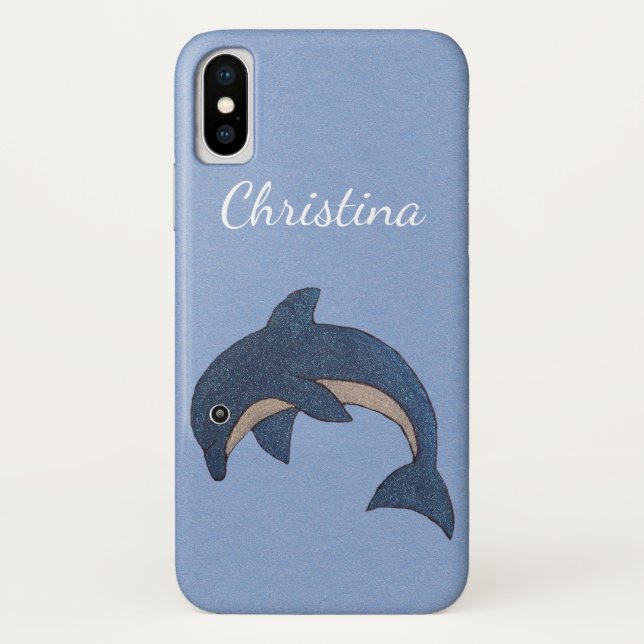 Pretty Blue White Ocean Dolphin Jumping Position Case-Mate iPhone Case (Back)