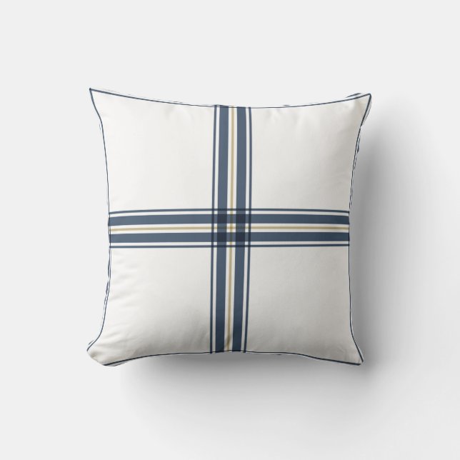 Pretty Blue White Plaid Farmhouse Country Stylish Cushion (Front)