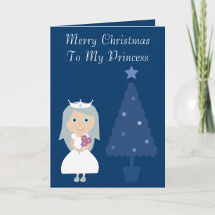 Pretty Blue & White Princess & Christmas Tree Card