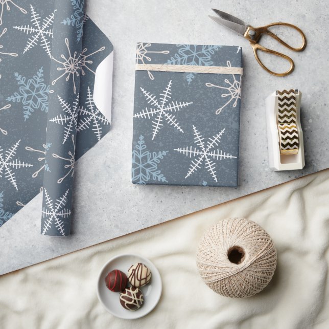 Pretty Blue White Snowflake Pattern Christmas Wrapping Paper (Crafts)