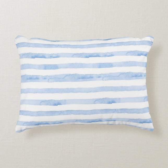 Pretty Blue White Striped Pattern Decorative Cushion (Front)