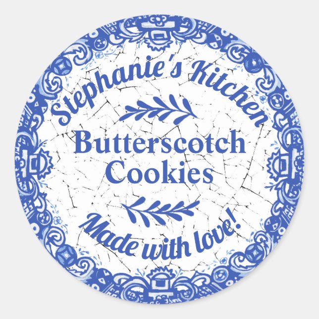 Pretty Blue Willow Personalised Baked Goods Food Classic Round Sticker (Front)