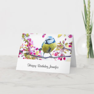 Pretty Blue & Yellow Bird on a Branch Birthday Card