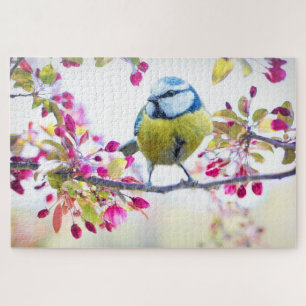 Pretty Blue & Yellow Bird on a Branch Photograph Jigsaw Puzzle