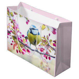 Pretty Blue & Yellow Bird on a Branch Photograph Large Gift Bag