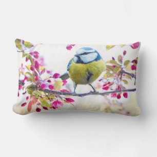 Pretty Blue & Yellow Bird on a Branch Photograph Lumbar Cushion
