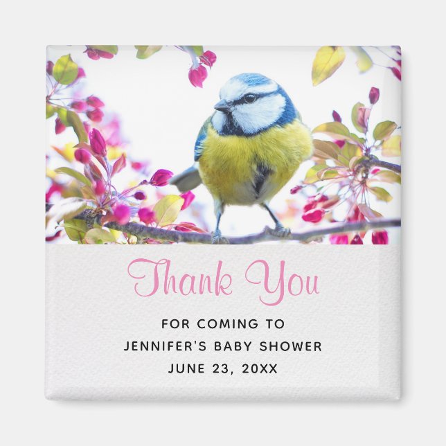 Pretty Blue & Yellow Bird on a Branch Thank You Magnet (Front)