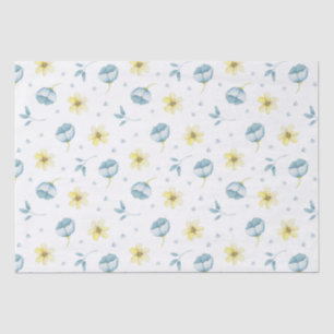 Pretty Blue Yellow Floral Baby Shower Tissue Paper
