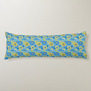 PRETTY BLUE & YELLOW FLOWERS & YELLOW PATTERN BODY CUSHION