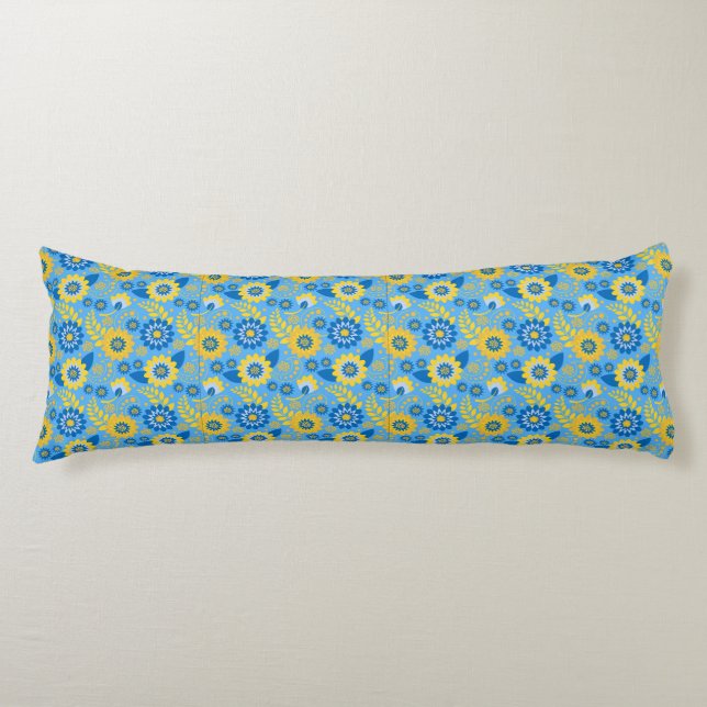 PRETTY BLUE & YELLOW FLOWERS & YELLOW PATTERN BODY CUSHION (Front)