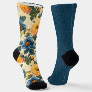 Pretty Blue Yellow Patterns Odd Mismatched  Socks