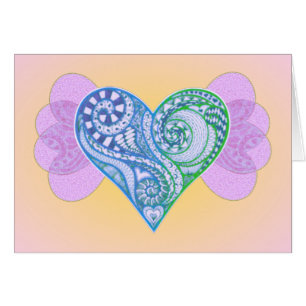 Pretty Blue Zen Tangle Heart with Wings on Pink