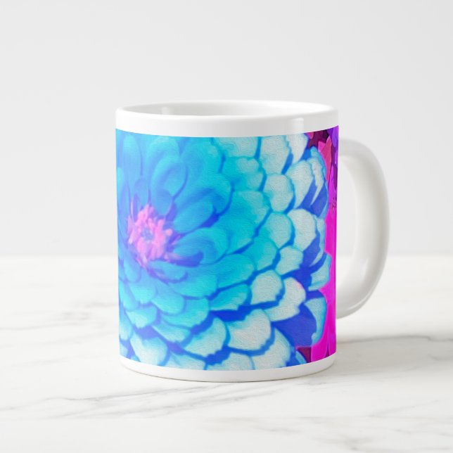 Pretty Blue Zinnia in the Purple Summer Garden Large Coffee Mug (Front Right)