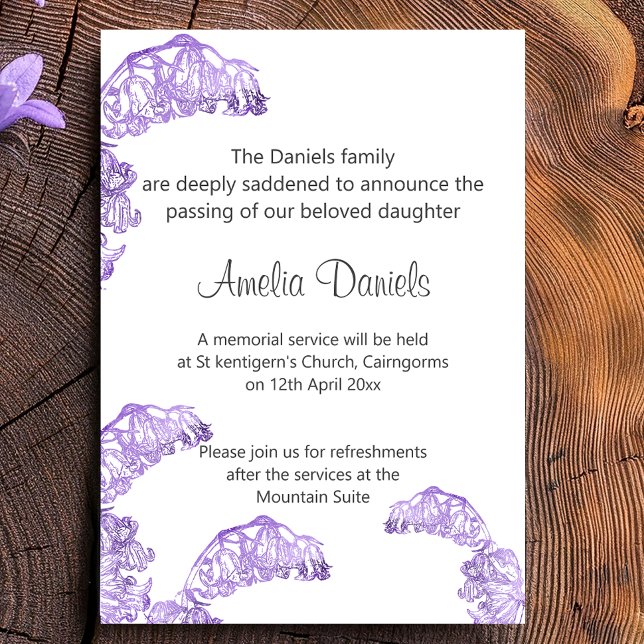 Pretty Bluebell Funeral Announcement Card (Creator Uploaded)
