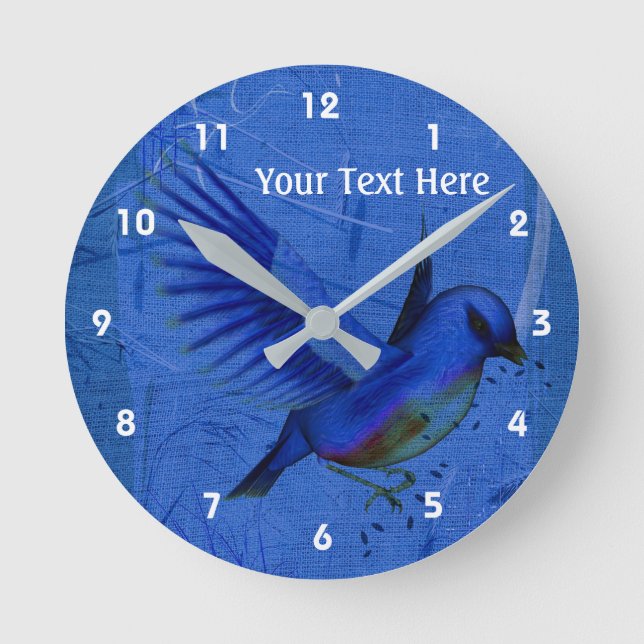 Pretty Bluebird Animal Art Personalized Round Clock (Front)