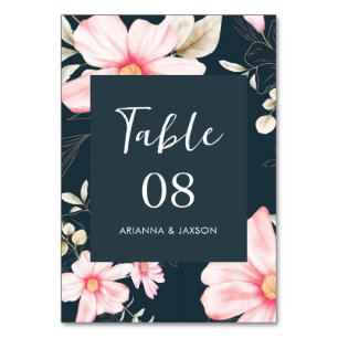 Pretty Blush Blue Floral Wedding Table Number