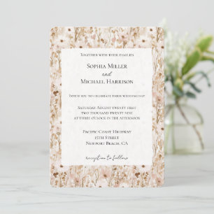 Pretty Blush Brown Floral Wedding Invitation