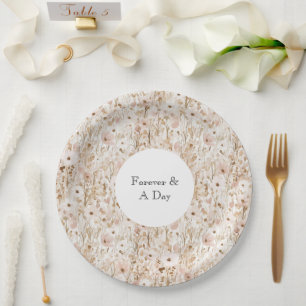 Pretty Blush Brown Floral Wedding Paper Plate