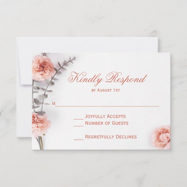 Pretty Blush Carnation Flowers Floral Wedding RSVP Card (Front)